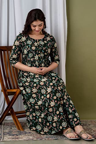 Image of Women's Cotton Floral Printed Anarkali Maternity Feeding Kurti
