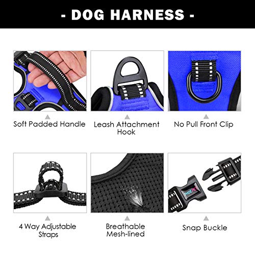 Image of PHOEPET No Pull Dog Harness Medium Reflective Front Clip Vest with Handle,Adjustable 2 Metal Rings 3 Buckles,[Easy to Put on & Take Off](XS, Royal Blue)
