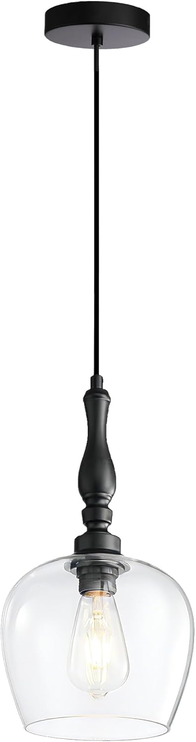 Modern Pendant Light Kitchen Island, Boho Chandelier, 7.87" Bell Shape Hanging Lamp Ceiling Lighting Fixture with Glass Lampshade (Clear)