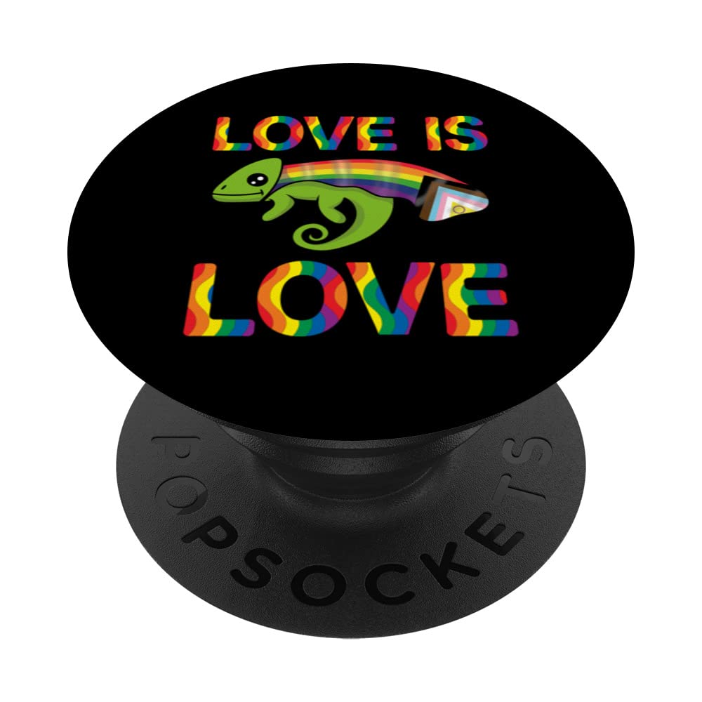 Love Is Love, Queer Chameleon, Gay Chameleon, Lgbtqueer PopSockets Adhesive PopGrip, Black