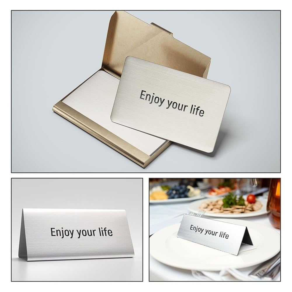 50Pcs 304 Stainless Steel Business Cards, 0.5mm Thick Cards 3.4 X 2.1 Inch for Offices, Home, VIP Customer DIY Gifts