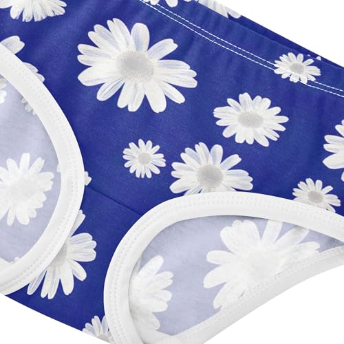 White Daisy Flowers Blue Little Girl Panties Toddlers Underwear Floral Cotton Fancy Briefs Underpants 2t4