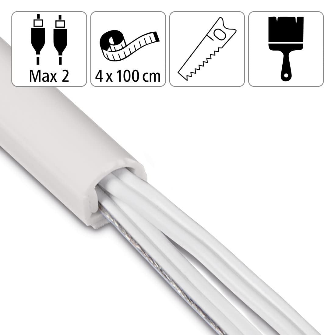 Cache-câble Au Sol Angle 90° - 100 Cm, Blanc - PVC, Avec Support Autocollant - Pour Maison, Bureau, Extérieur (diam. 32 Mm / 1.3 Pouce)