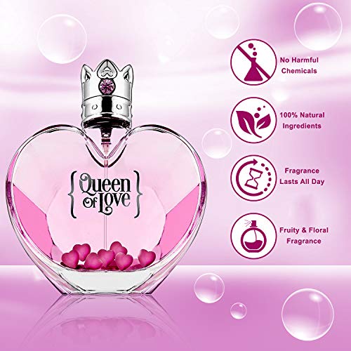 Queen Of Love Women's Eau De Parfum- Natural Sweet Body Scent In Pink Heart Shaped Bottle- Fruity Fragrance Perfume With Patchouli, Vanilla & Sandalwood - 3.3 Fl.oz. #TOP1