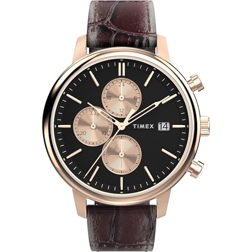 Montre analogique à Quartz Timex pour Homme TW2Y28900VQ avec un Bracelet en Cuir Noir