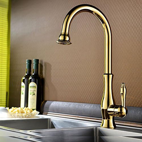 AZOS Kitchen Sink Tap Luxury Swivel Spray Deck Mounted Nickel Brushed Golden Gold One Hole Single Handle Hot Cold Mixers