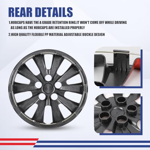 Image of Winjet 16 inch Set of 4 Steel Wheel Hubcaps for 2013-2019 Sentra & 2011-2017 Nissan Leaf Wheel Rims Cover,Snap On Installation PP Material (Black Lacquer & Red Lacquer)