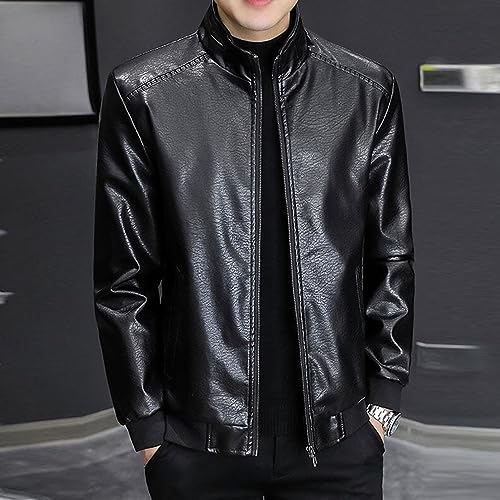 Chaqueta de cuero para hombre con forro polar miniatura 2