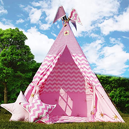 Play Tents Pink Barbie Teepee Play Tent with Double Layered Floor Mat,Easy to Assemble&Wash,Portable&Foldable,Indoor or Outdoor Castle Tent House for Kids (Color-Pink,Cotton), 1 Tent House Theme