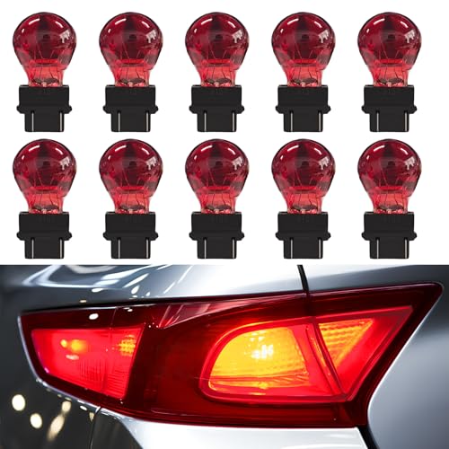 Rebvugr 10 PCS 3157 Bulbs, Brake Light Bulb, Universal 12V 21/5W Automotive Brake Light Replacements, Auto Waterproof 360 Degrees Super Bright Lighting Accessory Fit for Car Truck Van (3157 Red)