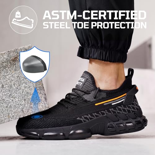 Image of Steel Toe Shoes for Men Lightweight Safety Work Shoes with Kevlar Puncture Resistant Midsole Comfortable Low Top Work Shoes for Warehouse Factory Light Construction