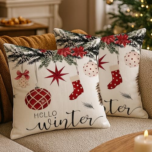 Luzzxfa Winter Geschenk Weihnachten Kissenbezug 40x40 cm Socke...