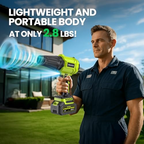 YUQUESEN 980,000 RPM Cordless Leaf Blower with Batteries & Charger - Electric Handheld Blower, Lightweight, Double Run Time for Lawn, Yard, Patio, Garden Cleaning - Emerald Green — view 4