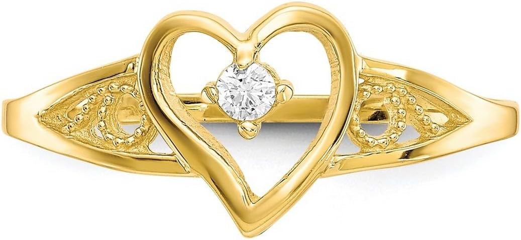 JewelryWeb 10k Solid Yellow Gold Textured Polished Love Heart Cubic Zirconia Ring Size 6 Statement Ring for Women - Image 5