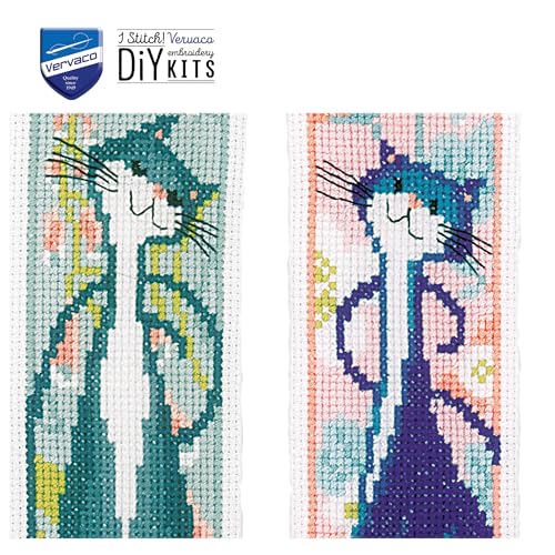 Image of Vervaco Bookmark Counted Cross Stitch kit Flower Cats Set of 3, 6x20cm, DIY