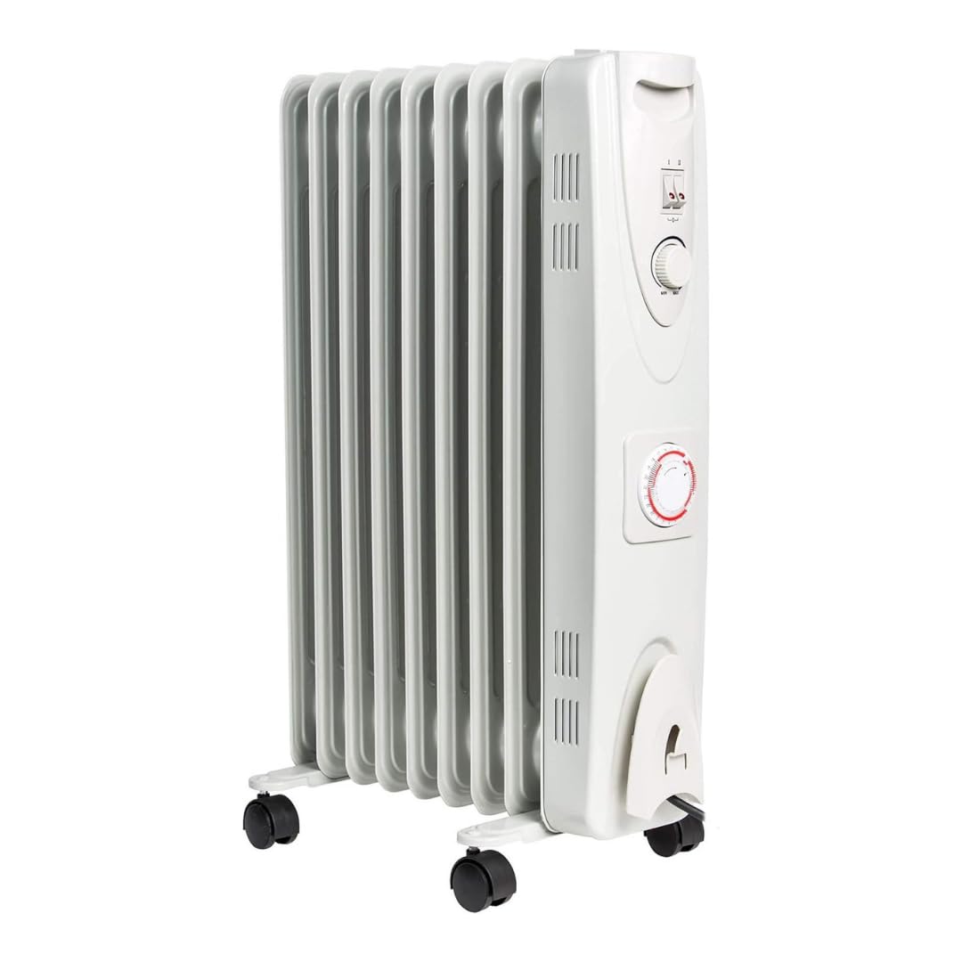 MYLEK Oil Filled Radiator 2000W with Adjustable Thermostat and 24 Hour Timer, 3 Heat Settings, Electric Portable Heater 9 Fin, Energy Efficient, Safety Tip Over (2KW White)