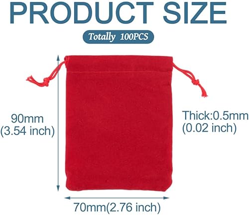 Miniatura 3 de FASHEWELRY Paquete de 100 bolsas de terciopelo rojo con cordón de 3.6 x 2.8 pulgadas, bolsas de regalo de dulces de Navidad, mini almacenamiento de