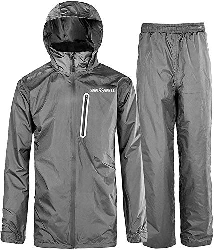 Rain Suit Gear Coat for Men Waterproof Hooded Rainwear Jacket & Trouser Grey