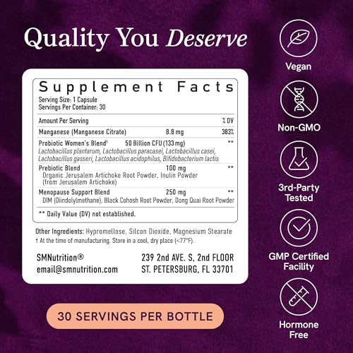Menopause Support with Prebiotics and Probiotics for Women | Hormone Balance, Hot Flashes & Night Sweats | 50 Billion CFU, DIM & Black Cohosh | Triple Action Menopause Supplements for Women | 30 Ct - Image 6