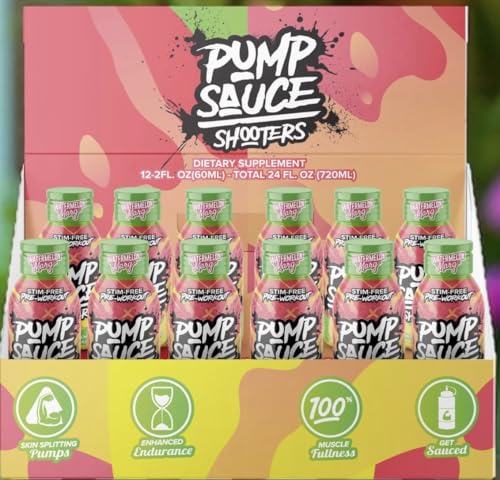 Pump Sauce Shooters Watermelon Margarita 2 oz Bottles (Pack of 12) - Pre Workout No Caffeine Full Spectrum Liquid Gluten Free Vegan Zero Sugar