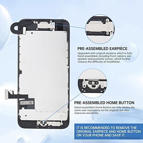Risidamoy for iPhone 7 Screen Replacement with Home Button 4.7" Black 3D Touch LCD Display Digitizer Full Assembly Fix Tools Magnetic Screw Mat with Front Camera Speaker Repair Kit A1660 A1778 A1779