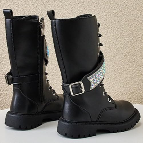 Toddler Girls Riding Boots Kids Glitter Mid Calf Leather Boots Non Slip Mid Calf Riding Shoes With Side Zipper4