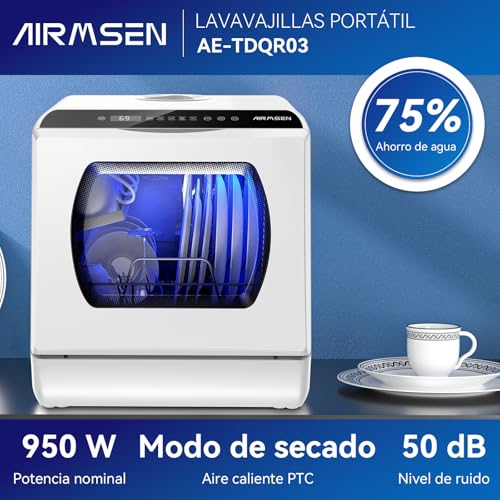Miniatura 8 de Airmsen Mini Lavavajillas De Sobremesa Con 5 1 Programas, Depósito De 5 Litros, 2 Formas De Suministro De Agua, Control Táctil Y Pantalla Led, Ideal Para Cocinas Familiares, Apartamentos, Blanco