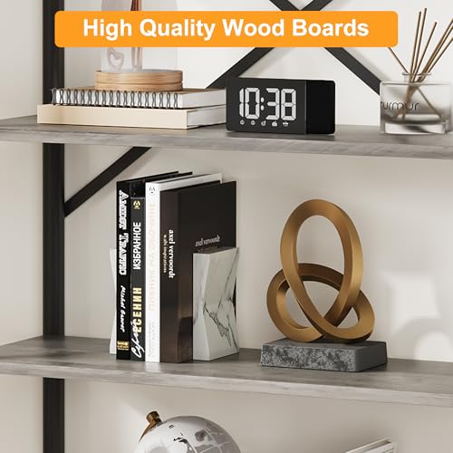 5 Tier Bookshelf with Storage Drawer, 81" Tall Book Shelf Vintage Bookcase w/Metal Frame, Rustic Open Bookshelf for Living Room Offic Bedroom Library (Grey)