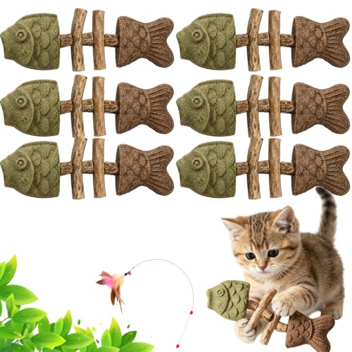 Kazuiyia 2026 Upgraded Catnip and Silvervine Chew Toys for Cats Creative Bone Cat Dental Chew Toy Natural Catnips & Silvervine Teeth Cleaning Stick Cat Toy for Chewing Licking Pawing (6pcs Mix)