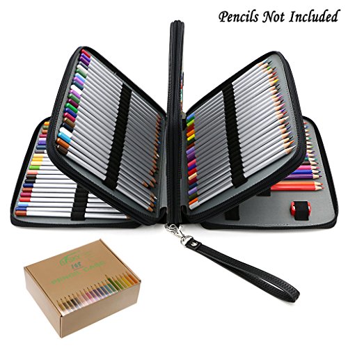 BTSKY 168 Slots Colored Pencil Organizer - Deluxe PU Leather Pencil Case Holder (Black) - Thumbnail 3