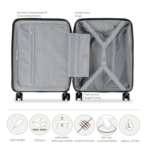 Valise Rigide S bugatti Linea noire en polycarbonate léger à 4 roulettes