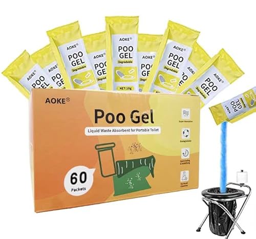 AOKE Portable Toilet Powder, Lemon 60 Pack Poo Gel for Camping Eco Absorbent Gel Liquid Waste Gelling and Deodorizing Powder, Emergency Toilet Waste Treatment for Outdoor Camping Hiking