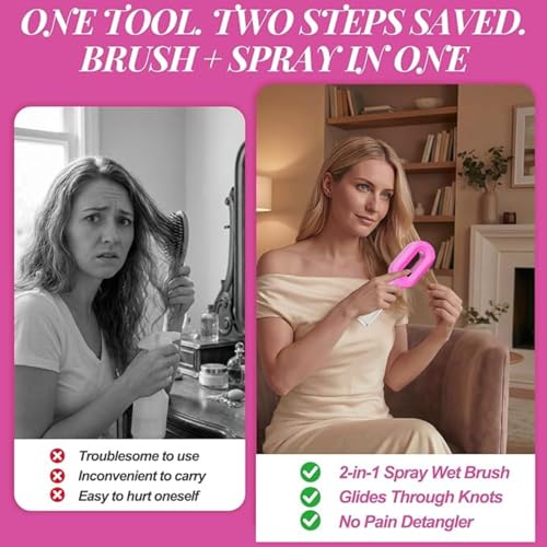 Image of 2-in-1 Spray Comb for Hair, Water Spray Detangling Brush with Built-In Mist Bottle, Anti-Frizz Wet Hair Brush for Men, Women & Kids Ideal for Long, Thick & Curly Hair