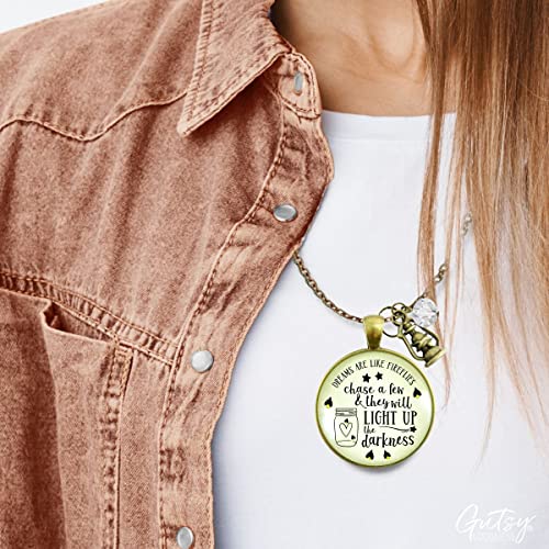 Firefly Necklace Dreams Are Like Fireflies Inspirational Southern Fashion Jewelry For Women 24" Chain - Handmade Bronze Country Chic Quote Pendant, Lantern Charm, Gift Package Theme Message Card & Box #TOP2