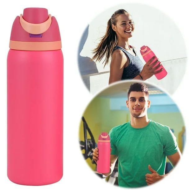 Image of LHOTSE FreeSip Gym Water Bottle with Straw & Spout | Leakproof Stainless Steel Sports Bottle for Workout, Fitness Training & Exercise Hydration (Pink, 960 ML)