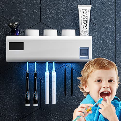Zdcdy Porte Brosse à Dents Stérilisateur UV, Mural Désinfectant UV pour Brosse à Dents avec Fonction Stérilisateur, pour 3 Tasses & 6 Brosses à Dents, Porte Brosse à Dents pour Voyage et Familial Cover