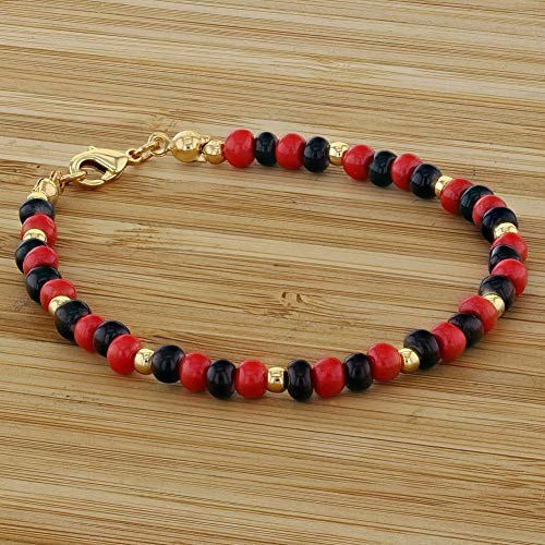 In Season Jewelry 18k Gold Plated Evil Eye Protection Red Black Simulated Azabache Bracelet 7"3