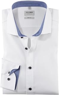 OLYMP Hemd Level 5 Five Body Fit, Gemustert, Langarm 64cm, Comfort Stretch, Royal Kent Kragen