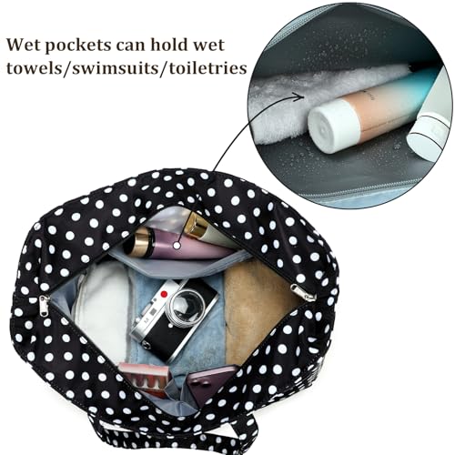 Image of LEDAOU Large Beach Bag Women Waterproof Sandproof Zipper Beach Tote Pool Bag for Swim Gym Grocery Travel with Wet Pocket