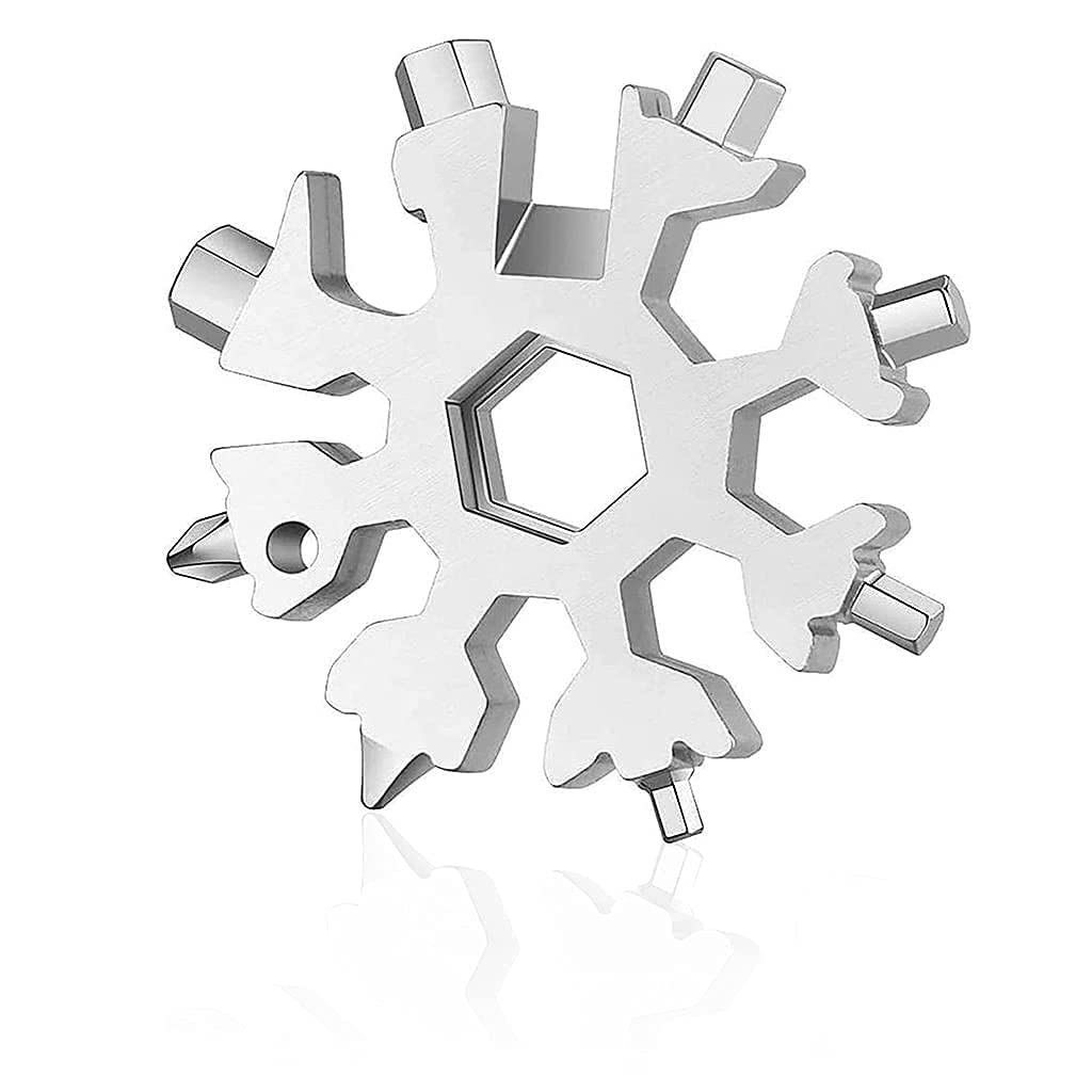 BOTIST Multi-Tool Keychain Screwdriver Bottle Opener Stainless Steel Multi Purpose Wrenches Combination Compact Outdoor Portable Tool Snowflake Shape (18 in 1) 2