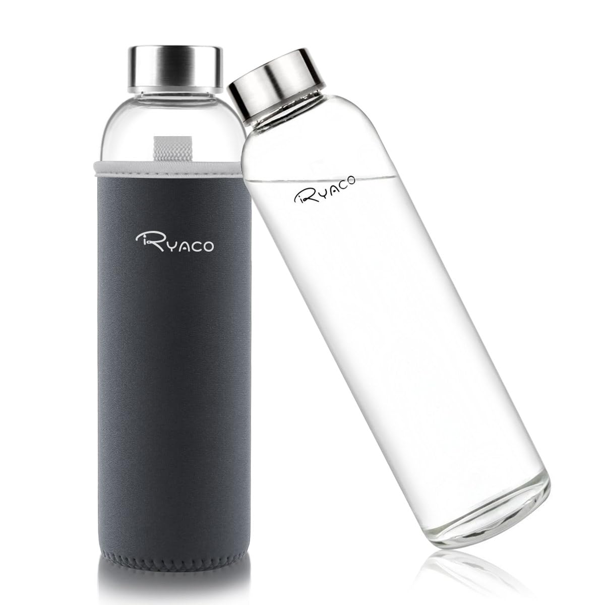 Ryaco Botella de Vidrio 1000 ml/1L, Botella de Vidrio de Borosilicato con Cubierta Protectora para Bebidas Frías y Cali…