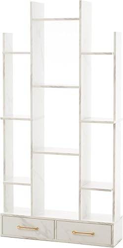 ivinta Estantería en forma de montaña, estantes abiertos grandes de 67 pulgadas con 2 cajones de almacenamiento, estante de exhibición para oficina,