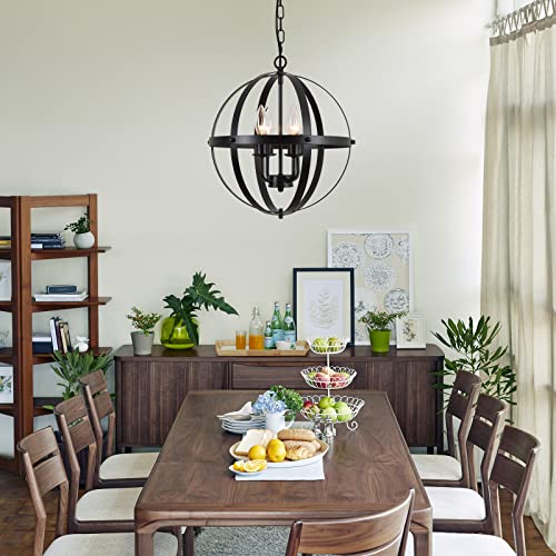 Black Farmhouse Chandelier 4 Light Industrial Rustic Chandelier Dining Room Lighting Fixtures Hanging Globe Orb Pendant Light Fixture For Kitchen Island Bedroom #TOP1