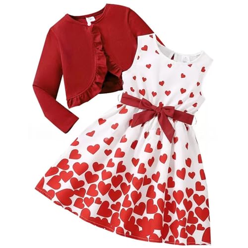Image of Girls Valentine's Day Outfit Heart Love Print Sweatshirt Kids Girls Clothes Set