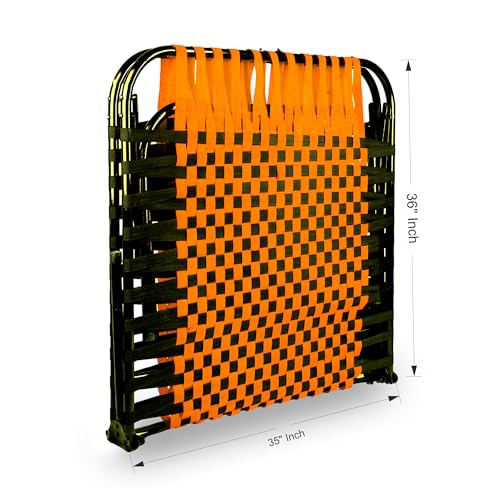 Image of Casa Copenhagen, Portable Single Folding Bed Heavy Duty Metal Cot Khat for Sleeping Bed Space Saving Design Sturdy Synthetic Niwar feet - Orange & Jet Black