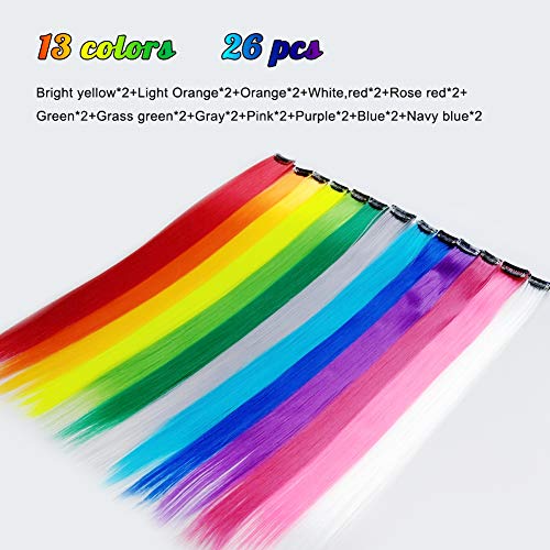 Hh Fashion CILP-13COLOR 26 Pack Colored Party Highlights Clip In Hair Extensions For Girls 20 Inches Multi-Colors Straight Hair Synthetic Hairpieces In The Party thumb #3