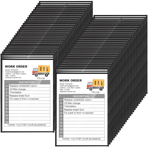 Yunsailing 80 Pack Dry Erase Pockets, Reusable Clear Job Ticket Holders, Plastic Sleeves Shop Ticket Holders Order Sheet Protectors for Work, Office, Classroom Organization(12'' X 18.6'',Vertical)