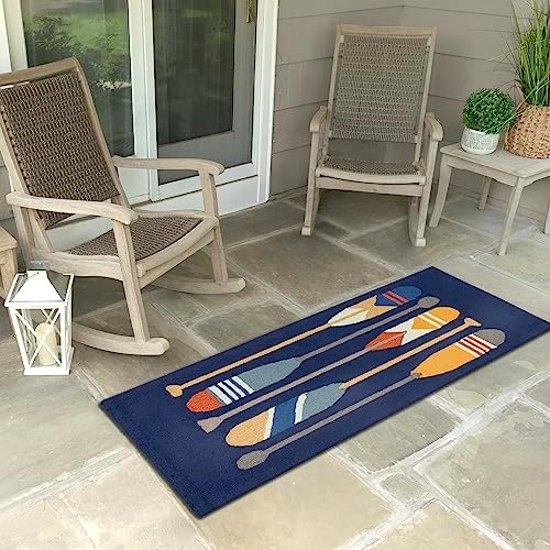 Liora Manne Frontporch Hand-Tufted Indoor/Outdoor Easy Care Area Rug Rug-Transitional, Nautical, Decorative, Contemporary, Paddles Navy 2' x 5'