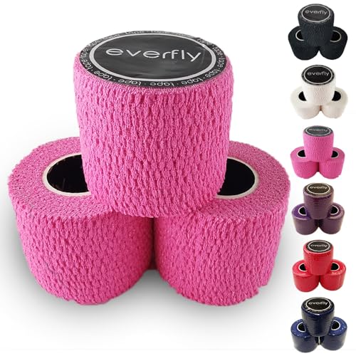 EVERFLY Tape Crossfit - Set 3 Rollos 5cm x 4,5m - Esparadrapo Deportivo - Pulgares y Dedos - Cinta Cohesiva Tela Autoadhesivas Flexible Protectora - Adhesivo para Pesas - Vendas Halterofilia (3, Rosa)