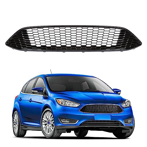 HOUGEET Front Grille Fit for 2015 2016 2017 2018 Ford Focus Front Bumper Upper Grille Hood Grill Honeycomb Style Glossy Black F1EZ8200B